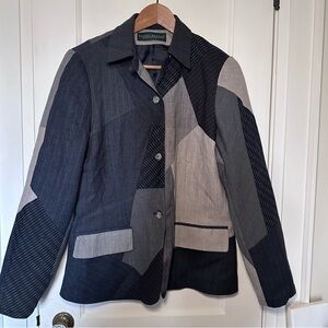 Harve Benard Patchwork Design Blazer/Jacket, Blue, Grey, Black